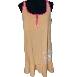 Victoria's Secret Women's L 100% Cotton Yellow Night Gown With Pink Trim